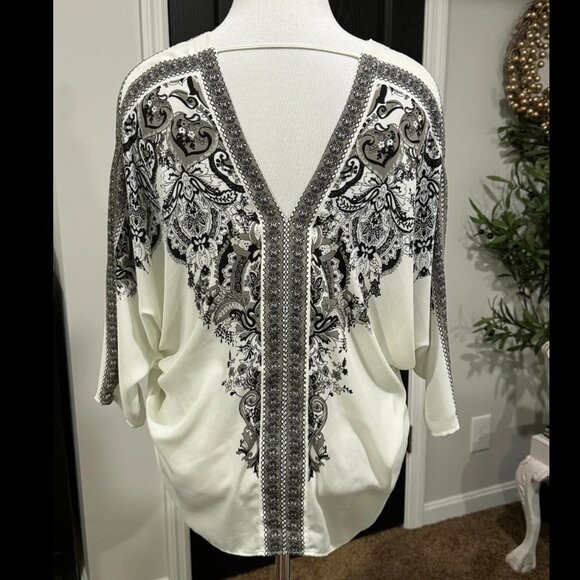 Rose & Olive Cream Gray Black Dolman Top Size Small Oversized 3/4 sleeve - Picture 2 of 2